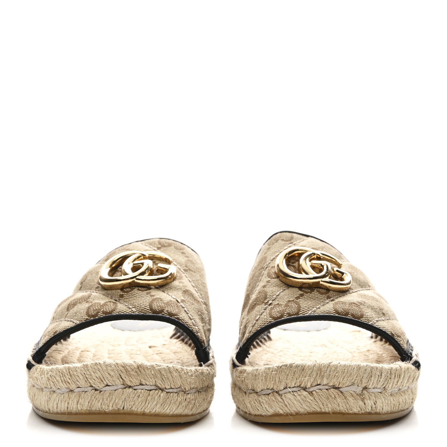 Gucci Monogram Matelasse GG Marmont Espadrille 20mm Slide Sandals 37.5 Beige Ebony Black 3 of 9