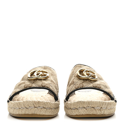 Gucci Monogram Matelasse GG Marmont Espadrille 20mm Slide Sandals 37.5 Beige Ebony Black 3 of 9