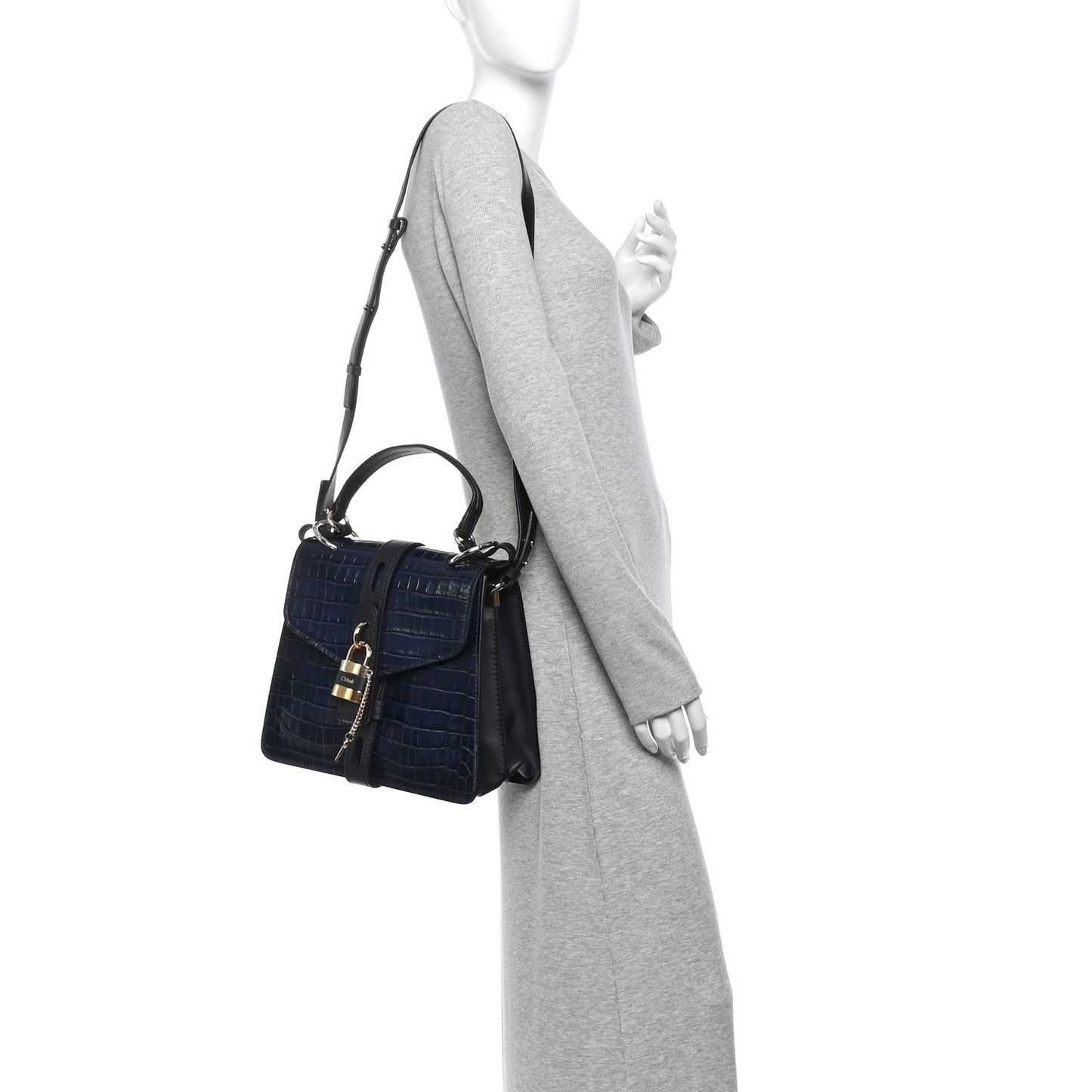 Calfskin Crocodile Embossed Medium Aby Day Shoulder Bag Full Blue