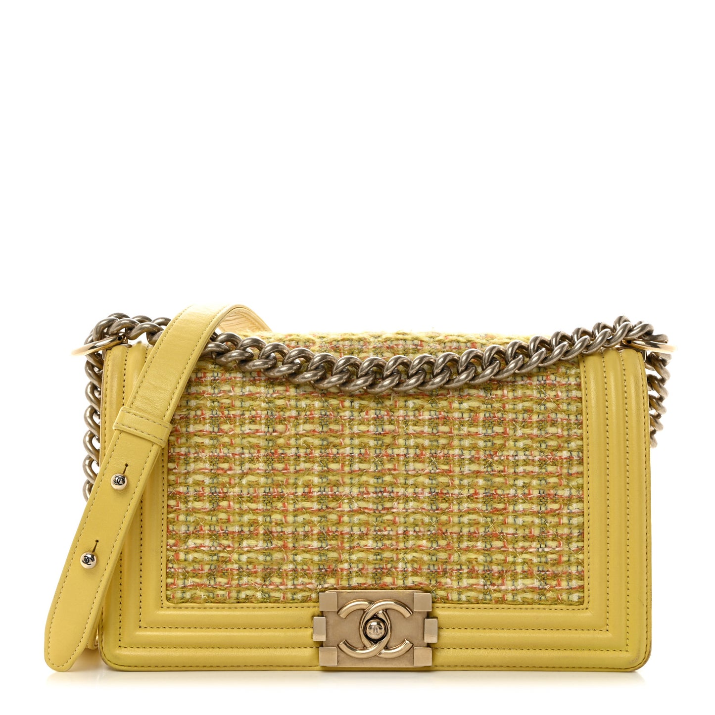 Tweed Lambskin Medium Boy Flap Yellow
