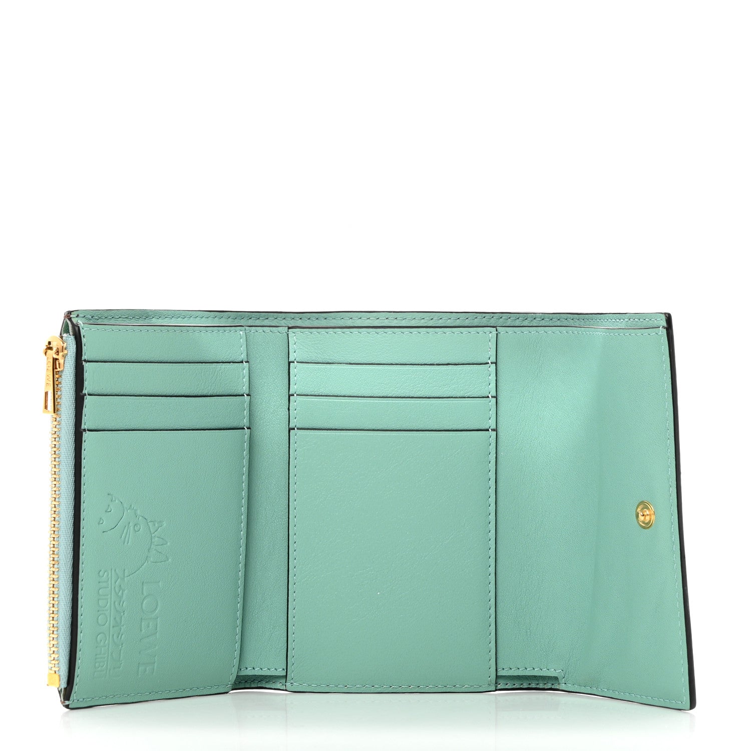 Loewe X SPIRITED AWAY Calfskin Susuwatari Small Vertical Wallet Havane Fresh Mint 5 of 9