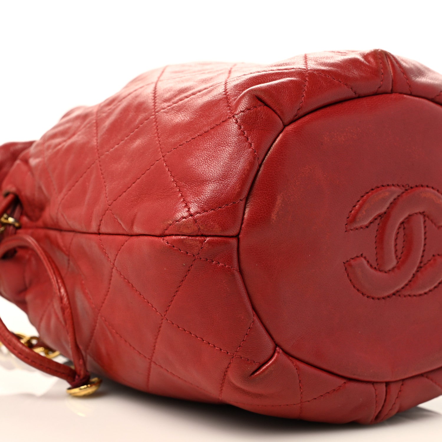 Chanel Lambskin Quilted Mini Drawstring Bucket Bag Red 10 of 12