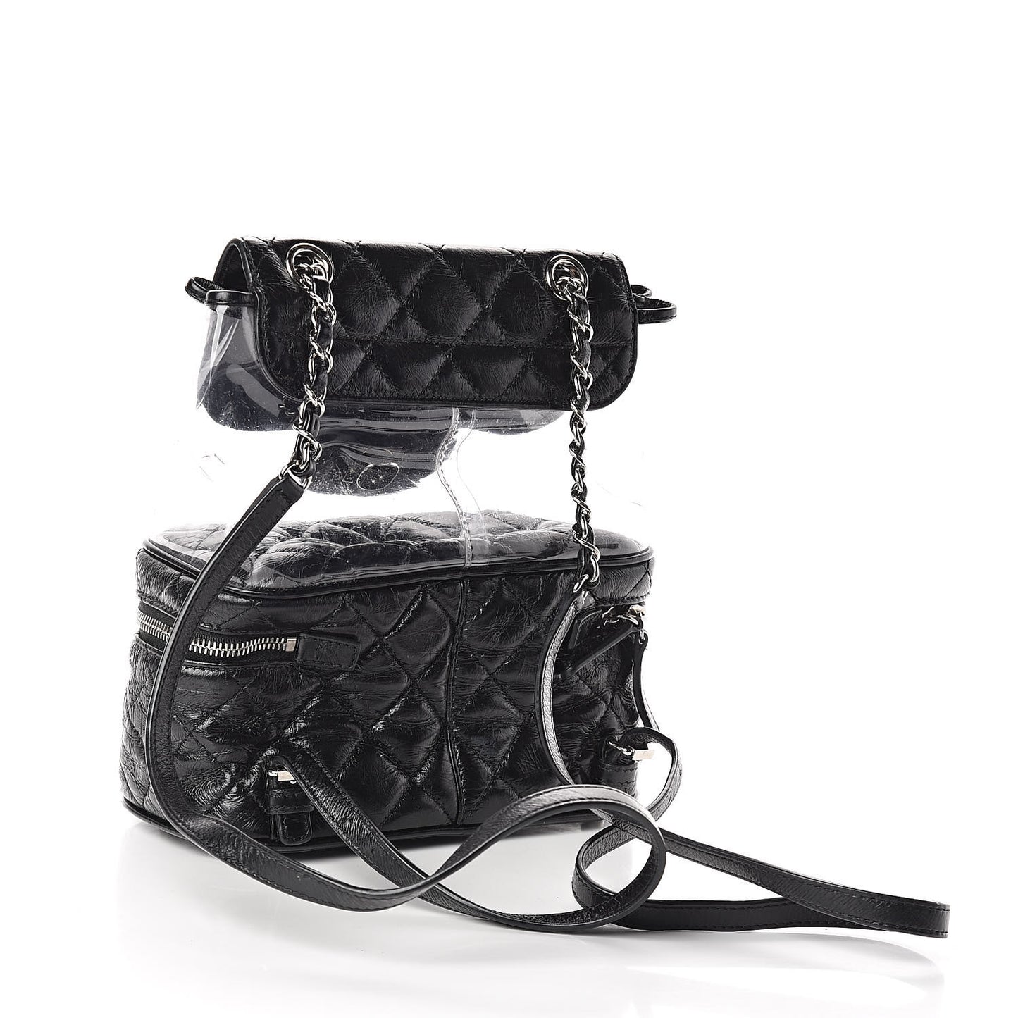 Crumpled Calfskin PVC Quilted Backpack Black