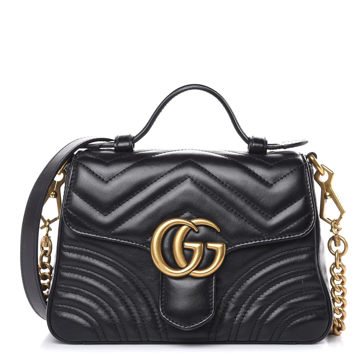Calfskin Matelasse Mini GG Marmont Top Handle Shoulder Bag Black