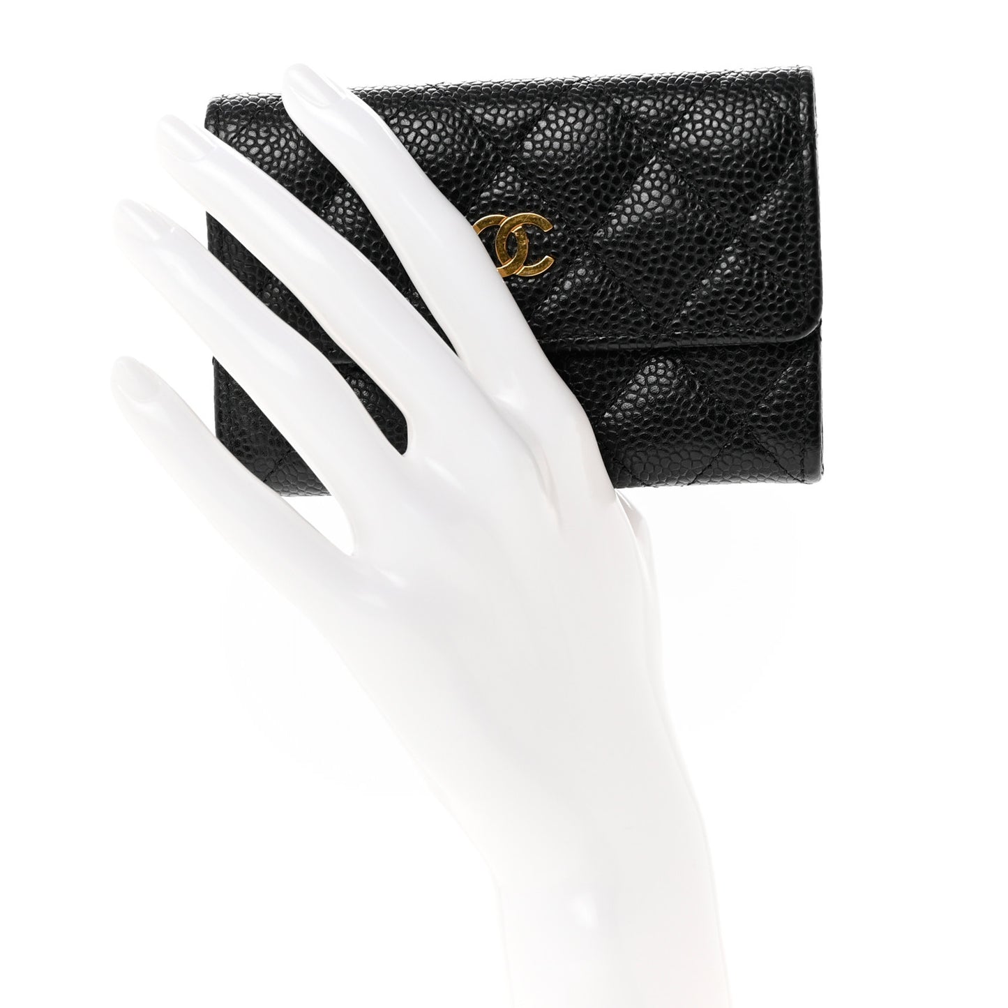 Caviar Quilted Flap Card Holder Black
