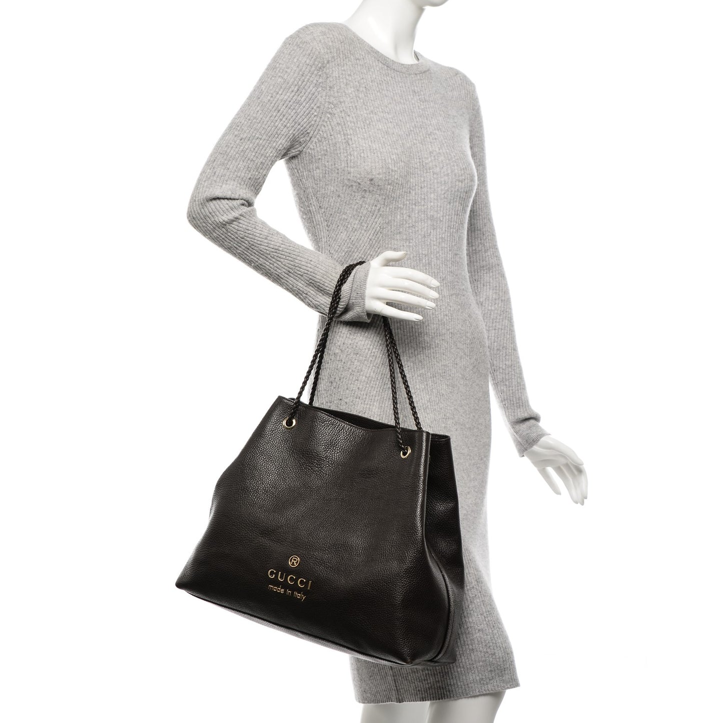 Calfskin Large Gifford Braided Handle Tote Dark Brown