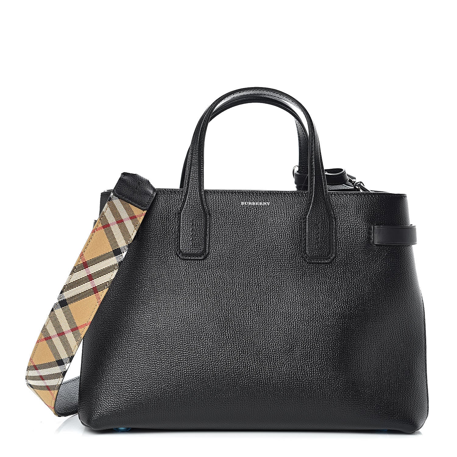 Burberry Derby Calfskin House Check Medium Banner Tote Black 1 of 14