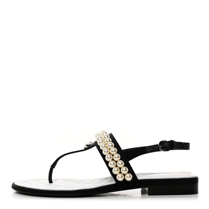 Chanel Grosgrain Pearl CC Sandals 39 Black 1 of 9