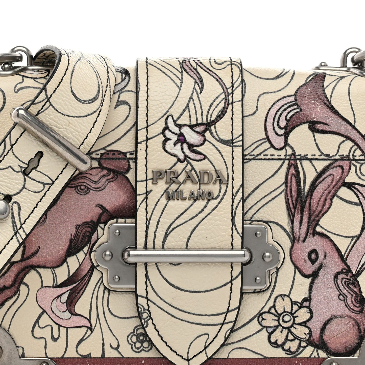 X JAMES JEAN Glace Calfskin Rabbit Print Cahier Bag Opaline