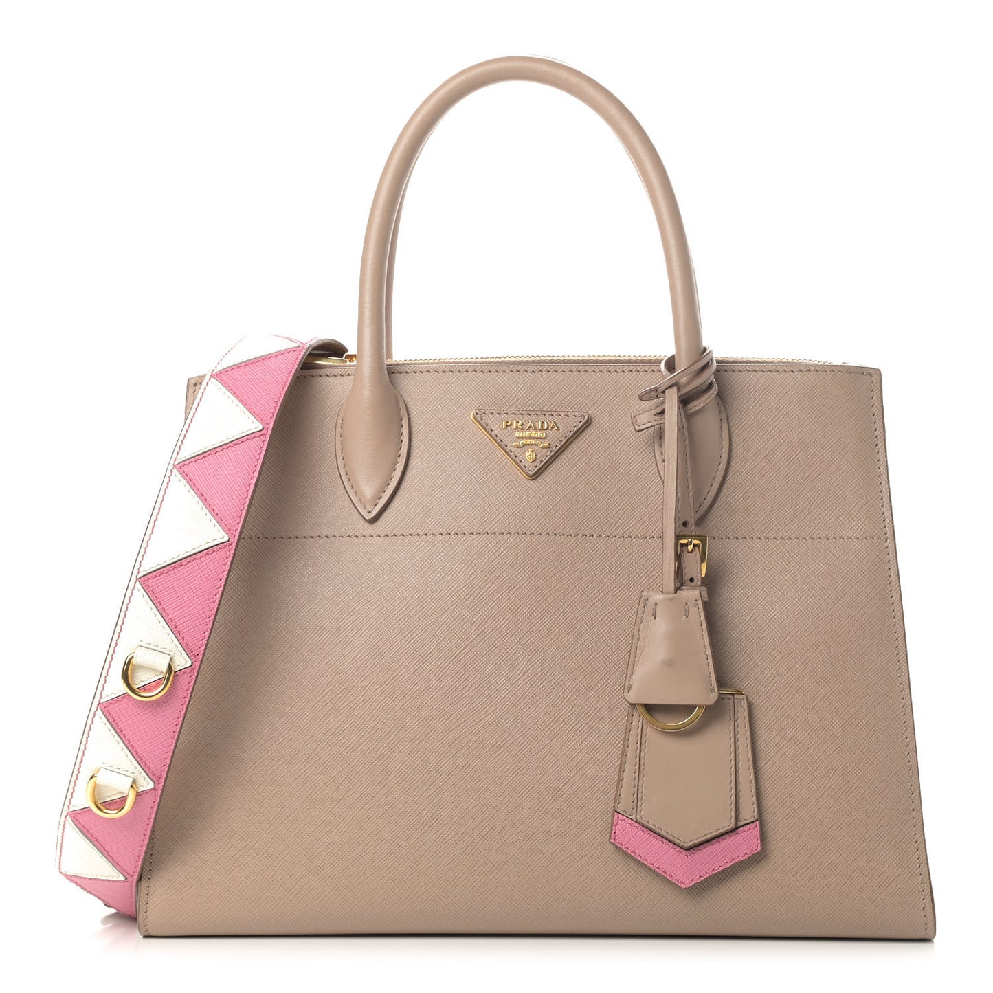 Saffiano City Calfskin Greche Medium Paradigme Bag Cammeo Begonia