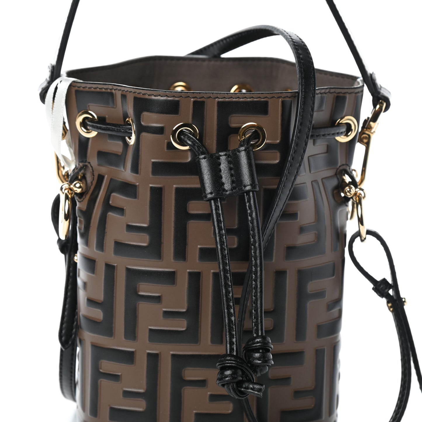 Vitello Liberty F is Fendi Bi-Color FF 1974 Embossed Mini Mon Tresor Bucket Bag Maya Black