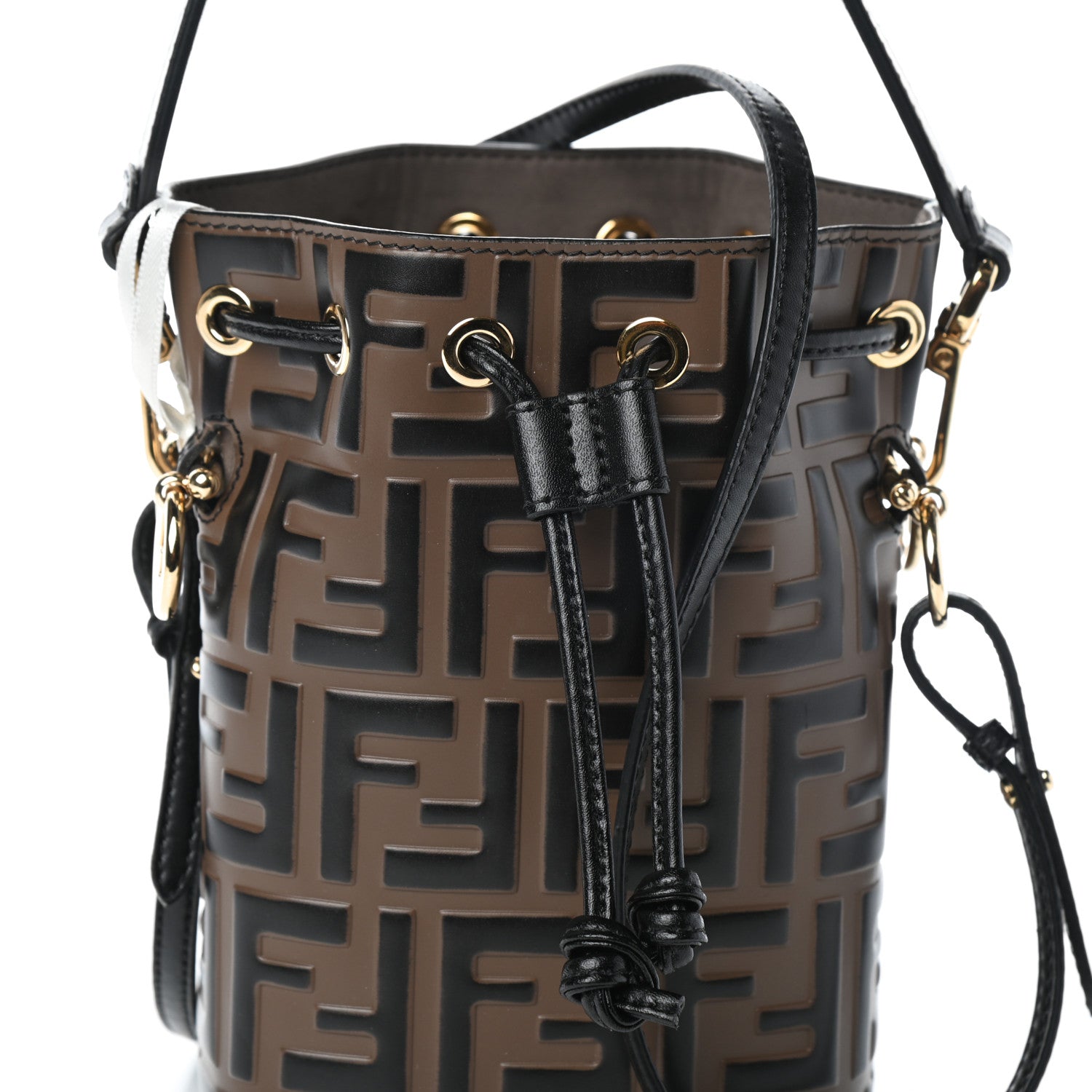 Fendi Vitello Liberty F is Fendi Bi-Color FF 1974 Embossed Mini Mon Tresor Bucket Bag Maya Black 7 of 9
