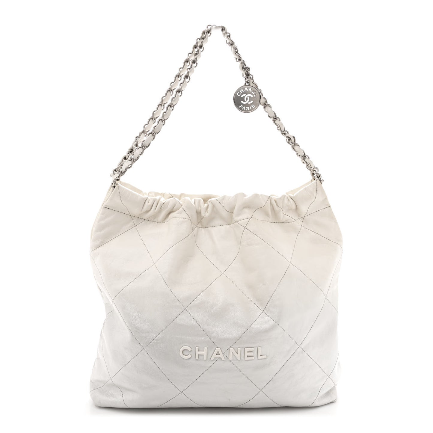 Metallic Shaded Calfskin Quilted Chanel 22 White Silver