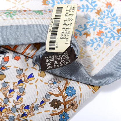 Hermes Silk Pique Fleuri de Provence Scarf 90 Gris Bleute Beige Orange 2 of 6