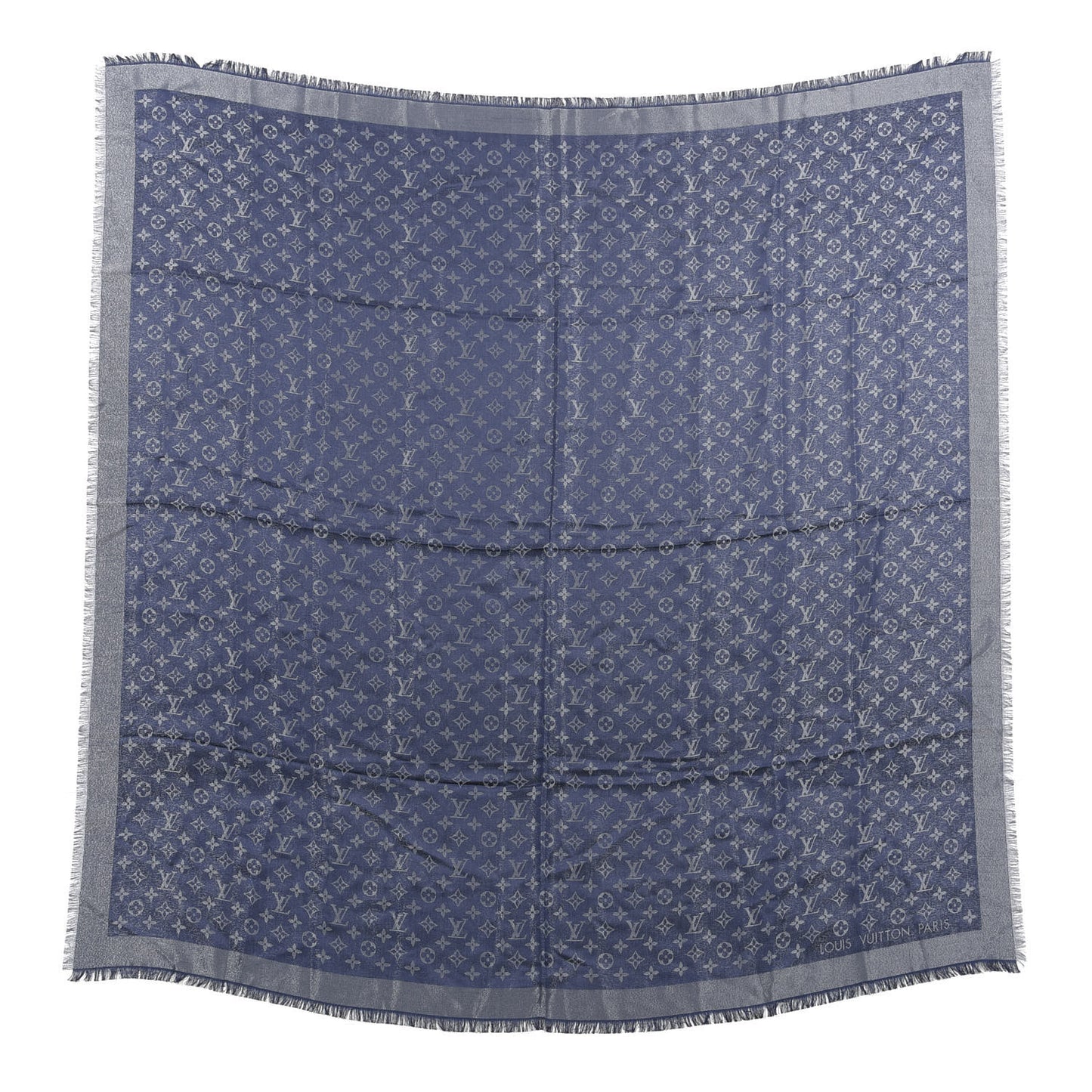 Silk Lurex Wool Monogram Shine Shawl Bleu Nuit