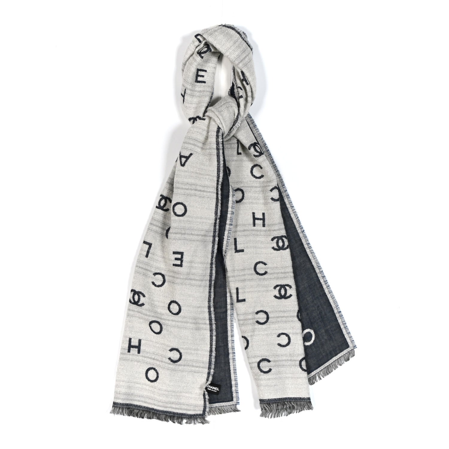 Chanel Cashmere CC Scarf Grey Blue 1 of 3