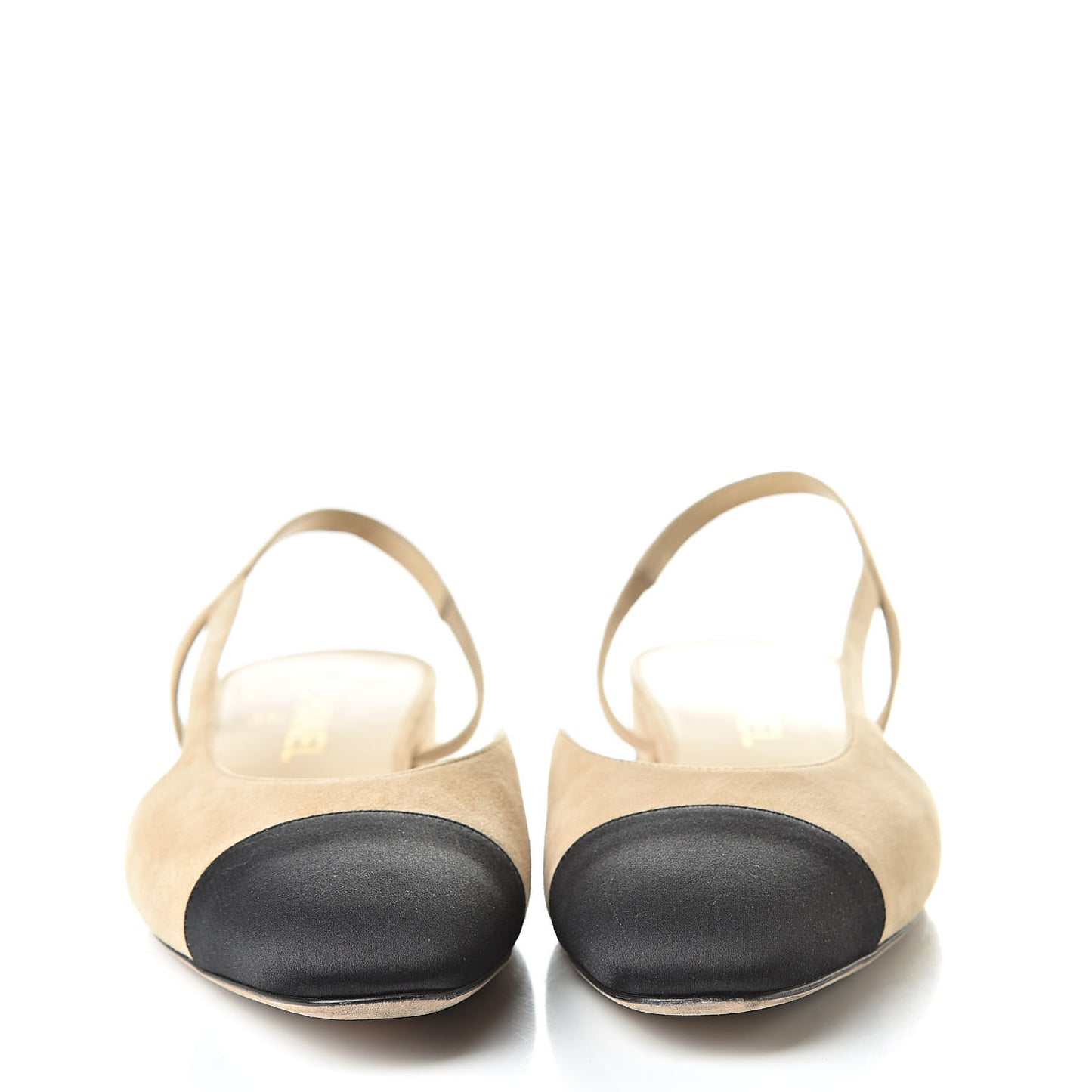 Kid Suede Satin Cap Toe CC Slingback Pumps 39 Beige Black