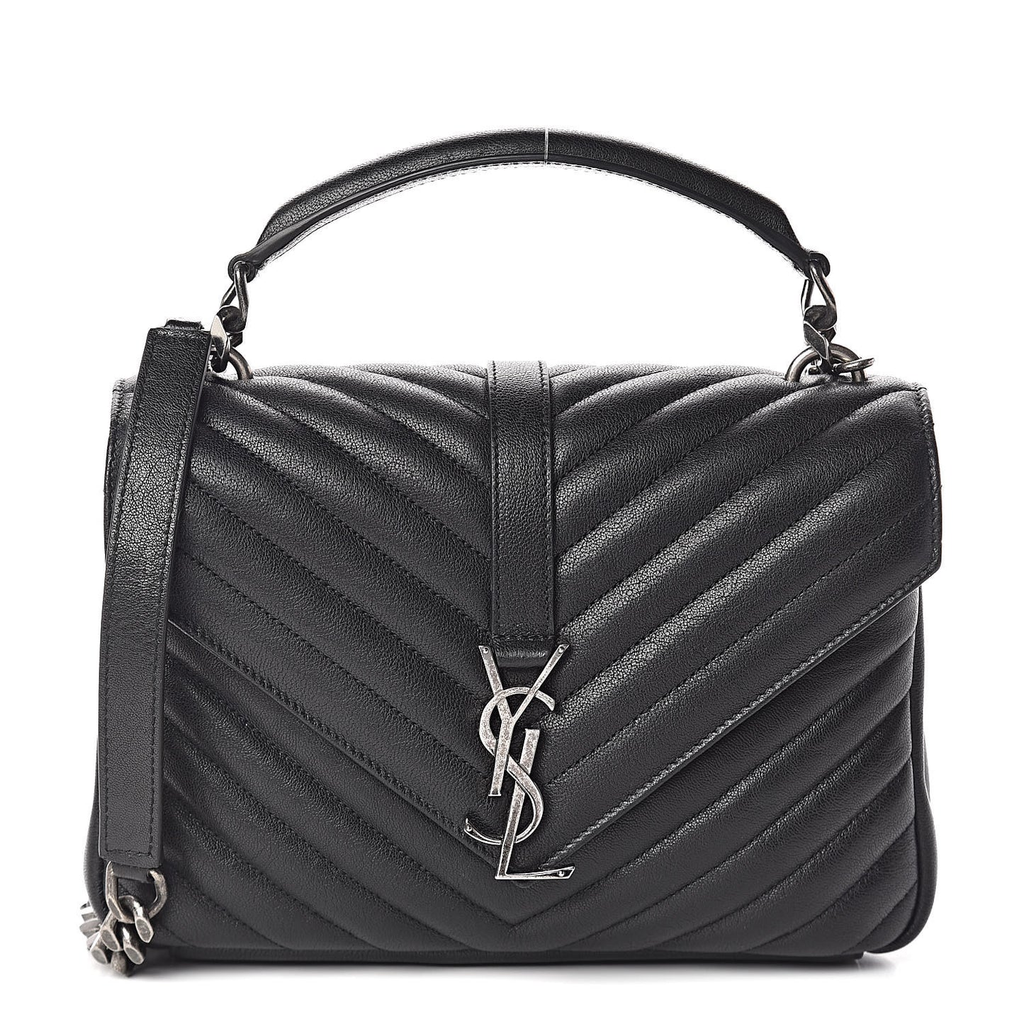 Sheepskin Matelasse Chevron Monogram Medium College Bag Black