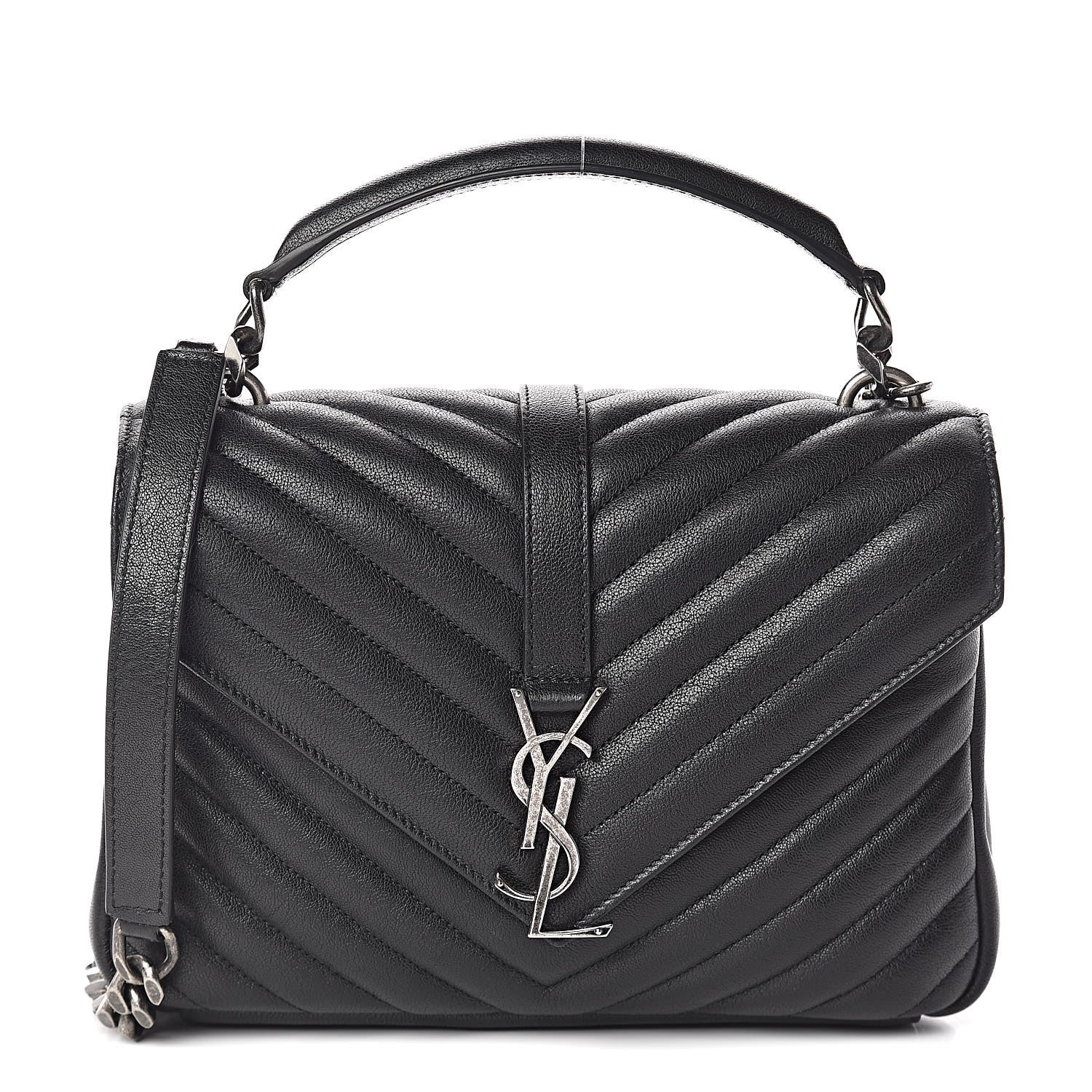 Saint Laurent Sheepskin Matelasse Chevron Monogram Medium College Bag Black 1 of 10