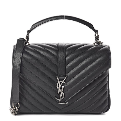 Saint Laurent Sheepskin Matelasse Chevron Monogram Medium College Bag Black 1 of 10