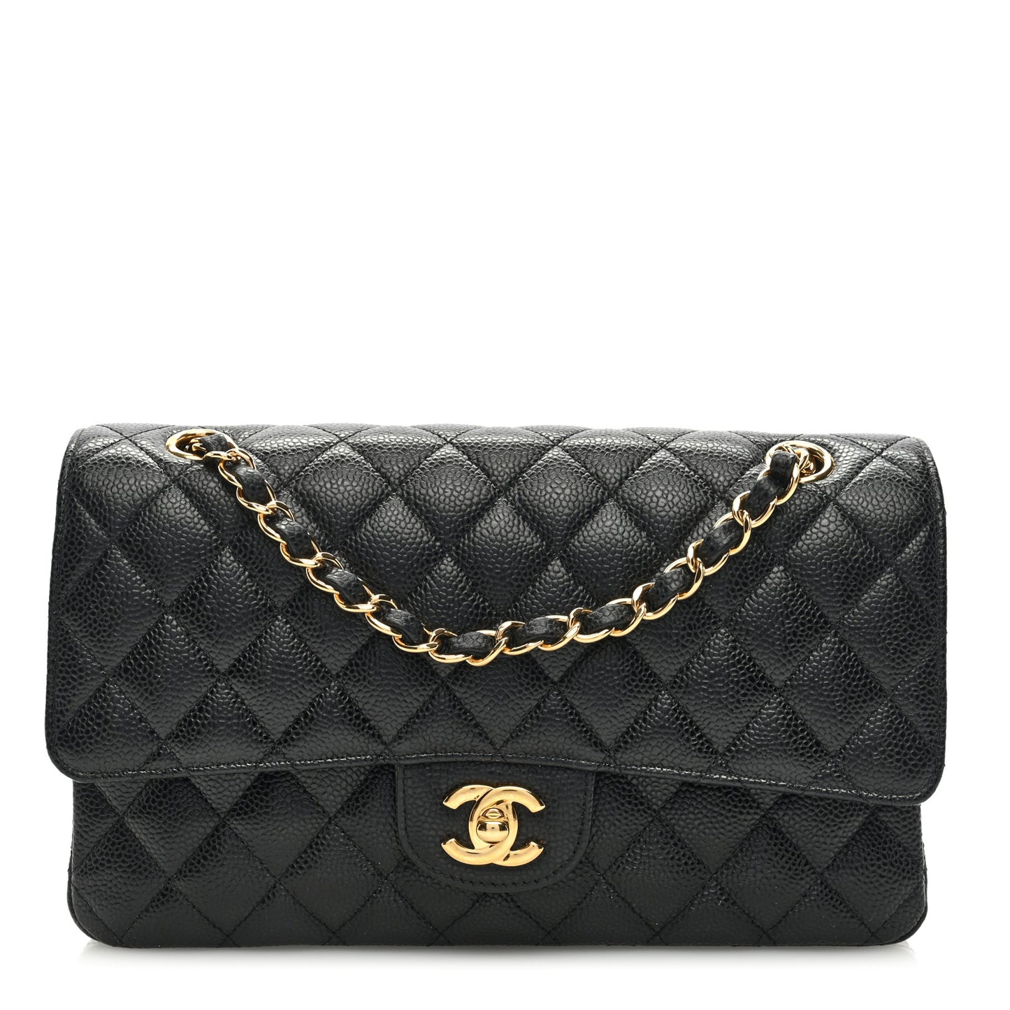 Caviar Quilted Medium Double Flap Black