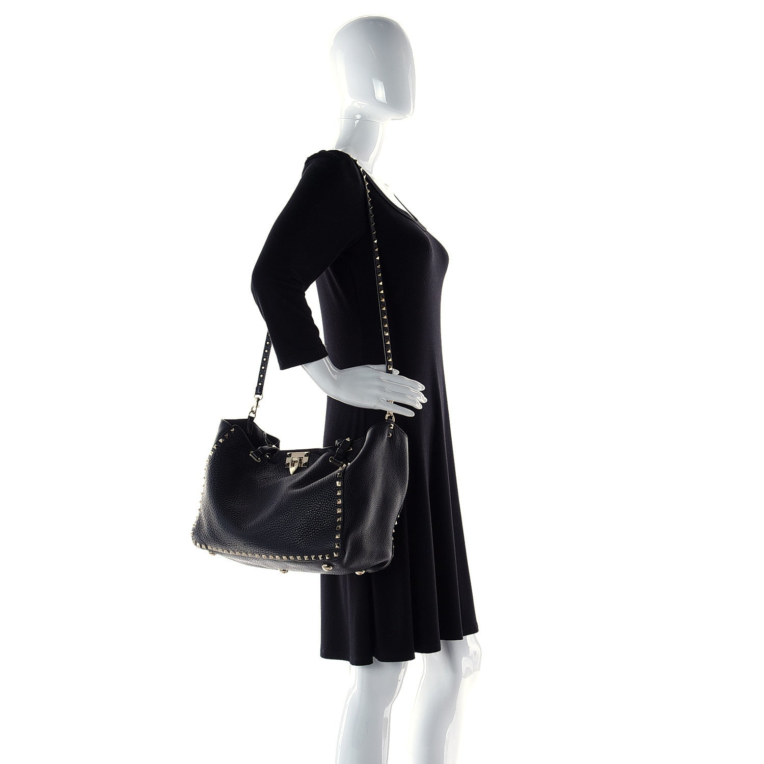 Valentino Garavani Pebbled Calfskin Medium Rockstud Tote Black 5 of 20
