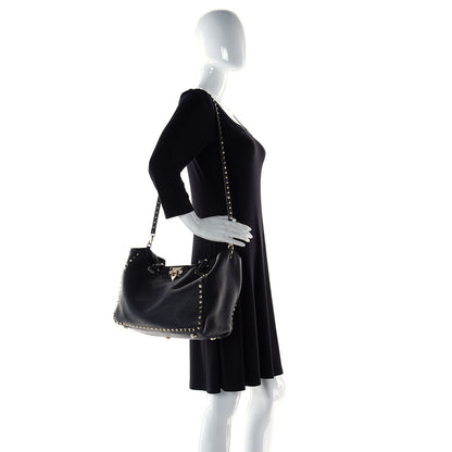 Valentino Garavani Pebbled Calfskin Medium Rockstud Tote Black 5 of 20