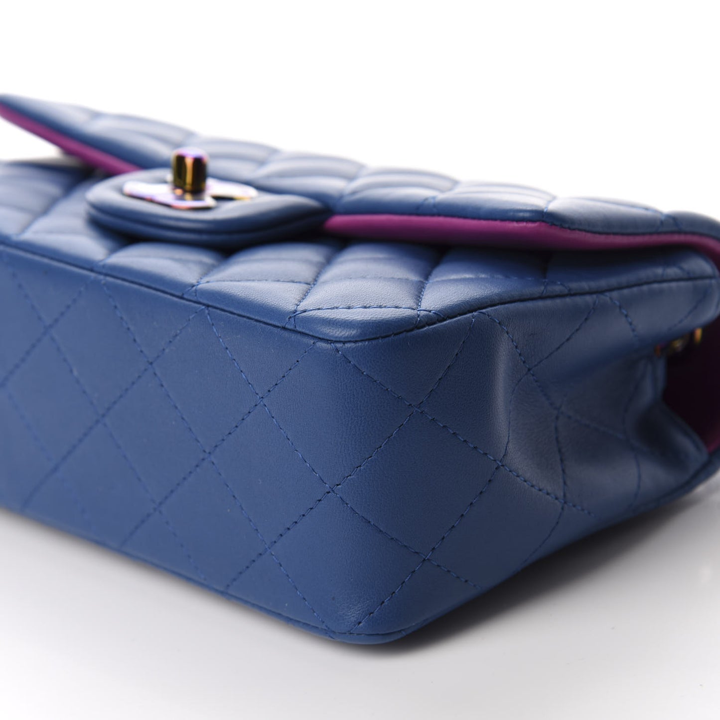 Lambskin Quilted Mini Rectangular Flap Blue Purple