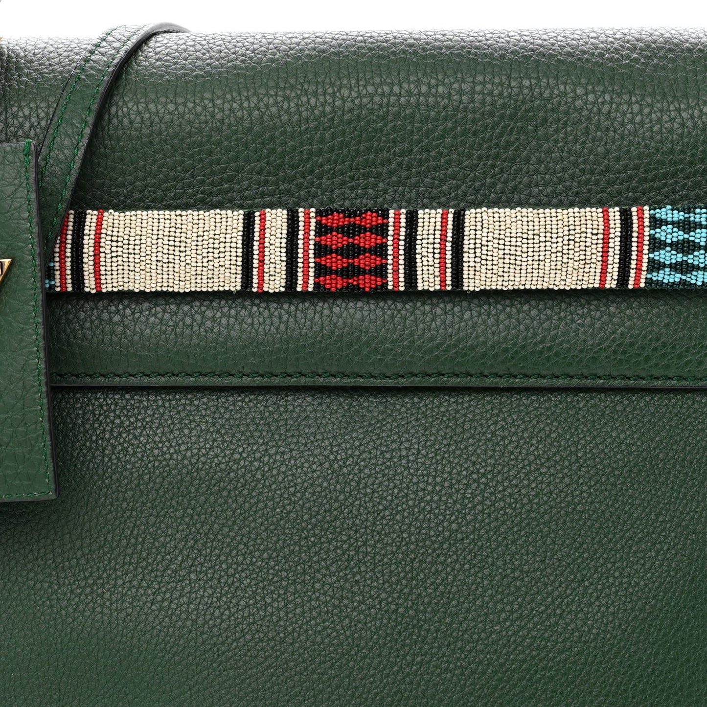 Pebbled Calfskin Beaded Medium My Rockstud Frame Bag Green