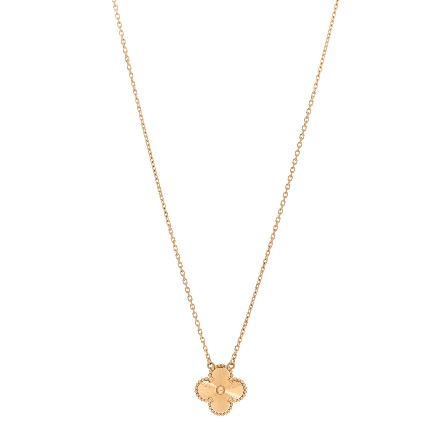 18K Yellow Gold Guilloche Vintage Alhambra Pendant Necklace