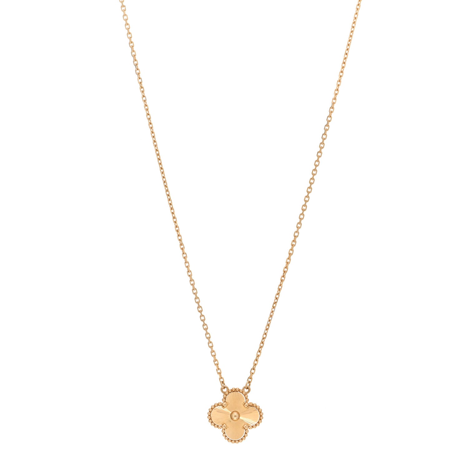 Van Cleef & Arpels 18K Yellow Gold Guilloche Vintage Alhambra Pendant Necklace 1 of 6