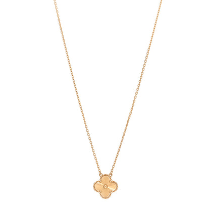Van Cleef & Arpels 18K Yellow Gold Guilloche Vintage Alhambra Pendant Necklace 1 of 6