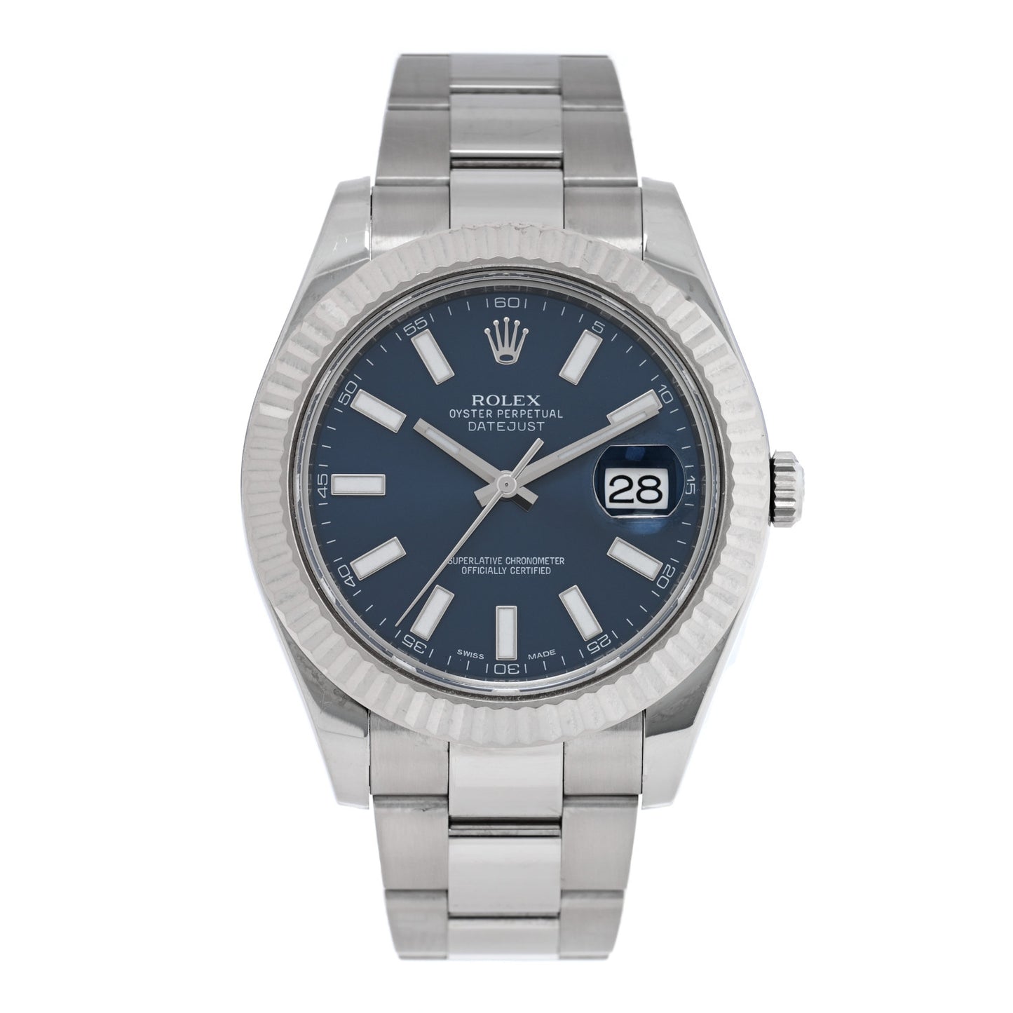 Stainless Steel 18K White Gold 41mm Oyster Perpetual Datejust Watch Blue 116334
