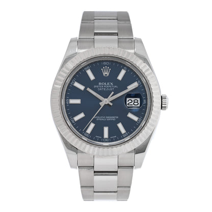 Rolex Stainless Steel 18K White Gold 41mm Oyster Perpetual Datejust Watch Blue 116334 1 of 4