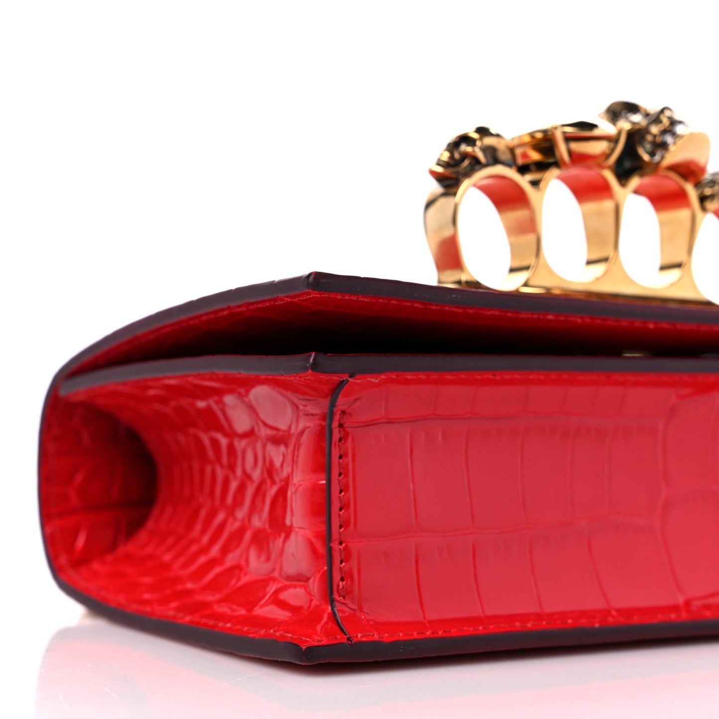 Calfskin Crocodile Embossed Mini Jeweled Satchel Red