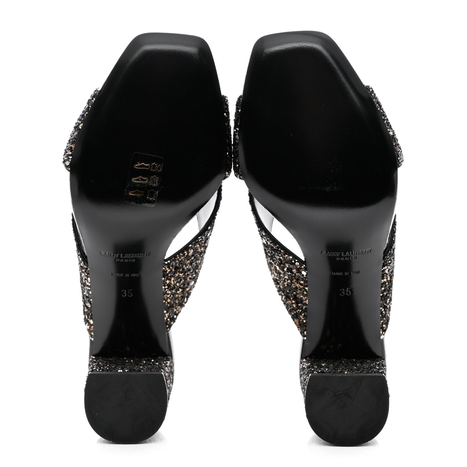 Saint Laurent Glitter LouLou 70 Mule Sandals 35 Black Gold 6 of 10
