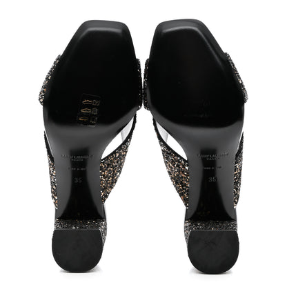 Saint Laurent Glitter LouLou 70 Mule Sandals 35 Black Gold 6 of 10
