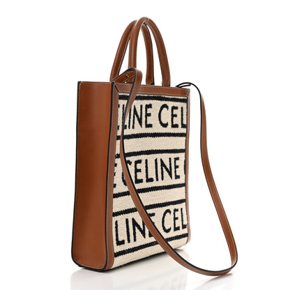 Celine All Over Textile Calfskin Small Vertical Cabas Natural Tan Black 2 of 11