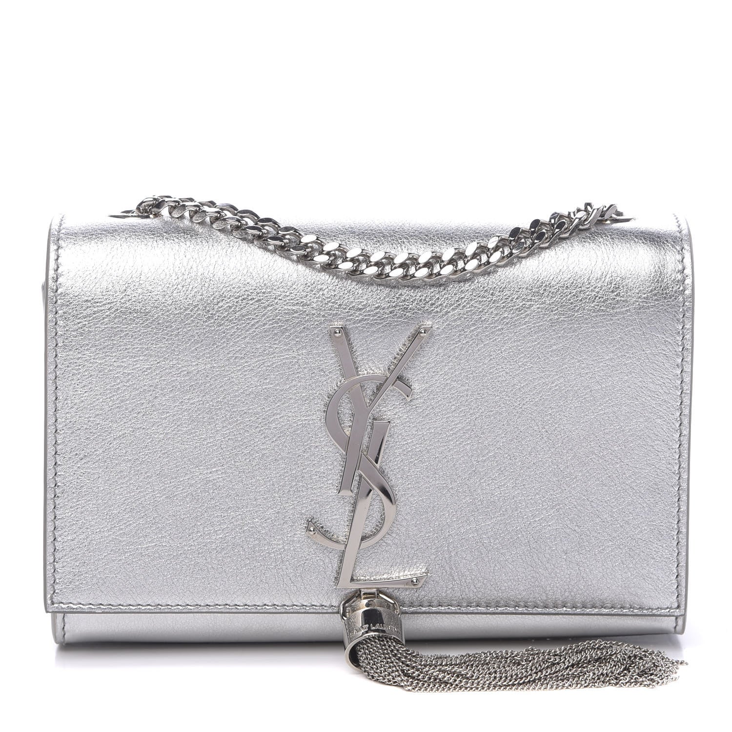Saint Laurent Metallic Calfskin Small Classic Monogram Kate Tassel Satchel Silver 2 of 11