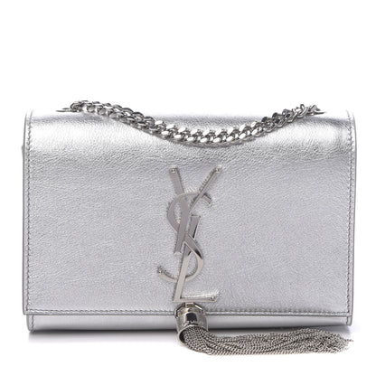 Saint Laurent Metallic Calfskin Small Classic Monogram Kate Tassel Satchel Silver 2 of 11