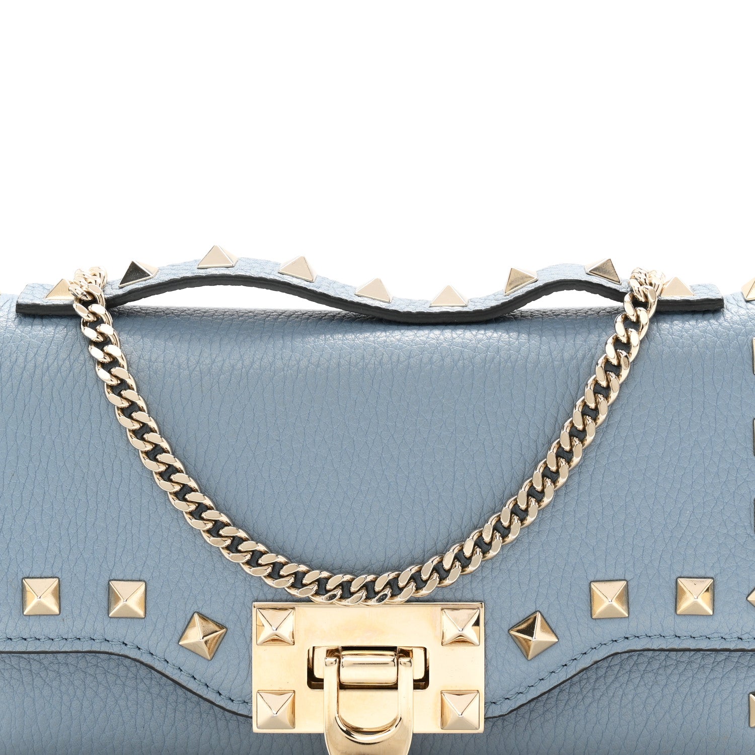Valentino Garavani Pebbled Calfskin Rockstud Flip Lock Wallet On Chain Niagara 7 of 9