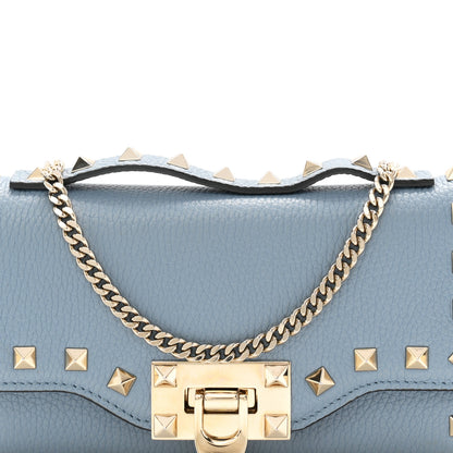 Valentino Garavani Pebbled Calfskin Rockstud Flip Lock Wallet On Chain Niagara 7 of 9
