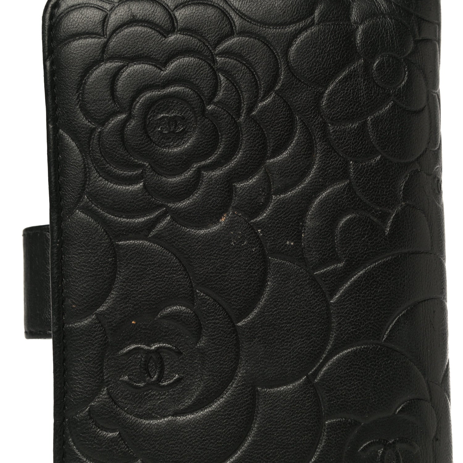 Chanel Lambskin Camellia Embossed Zipped Pocket Wallet Black 20 of 20