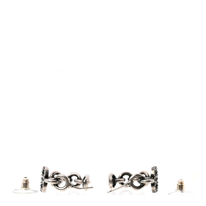 Chanel Crystal CC Chain Hoop Earrings Silver 3 of 5