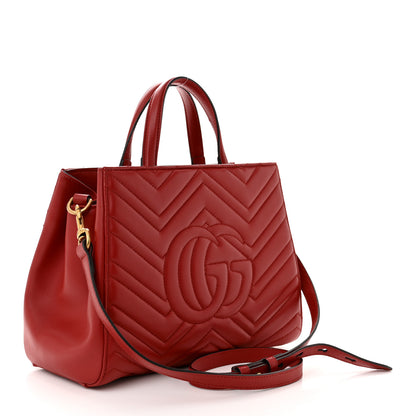 Gucci Calfskin Matelasse Small GG Marmont Tote Hibiscus Red 2 of 9