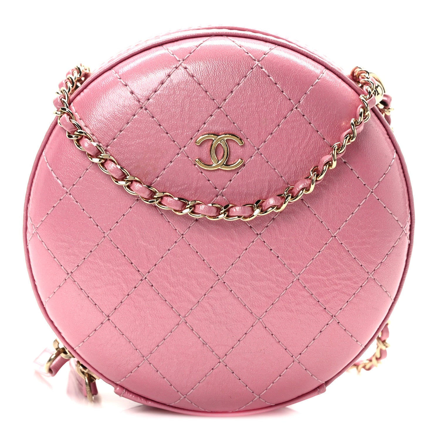 Chanel Iridescent Lambskin Quilted Round Clutch With Chain Pink 1 of 10