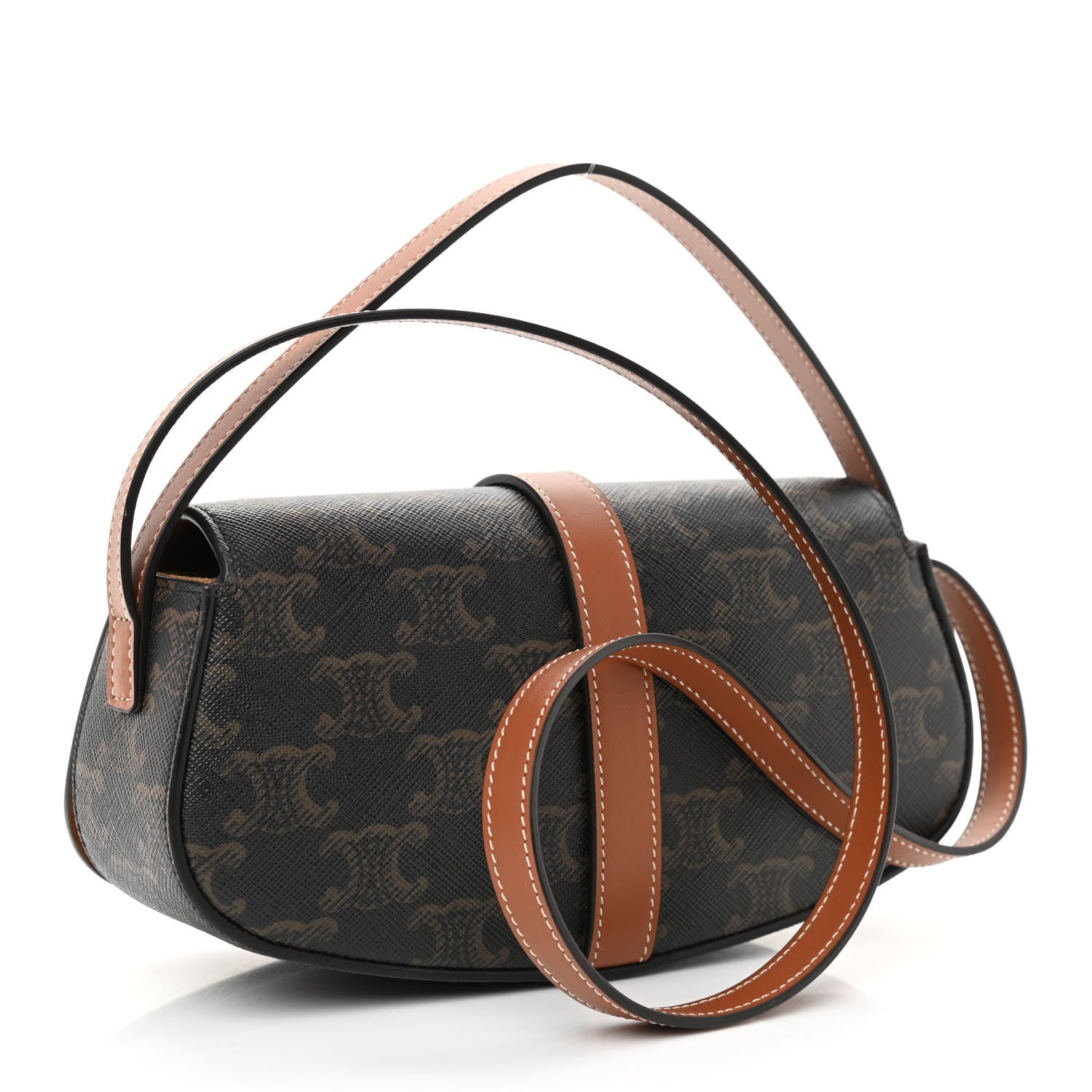 Celine Triomphe Canvas Calfskin Tabou Clutch on Strap Tan 3 of 8