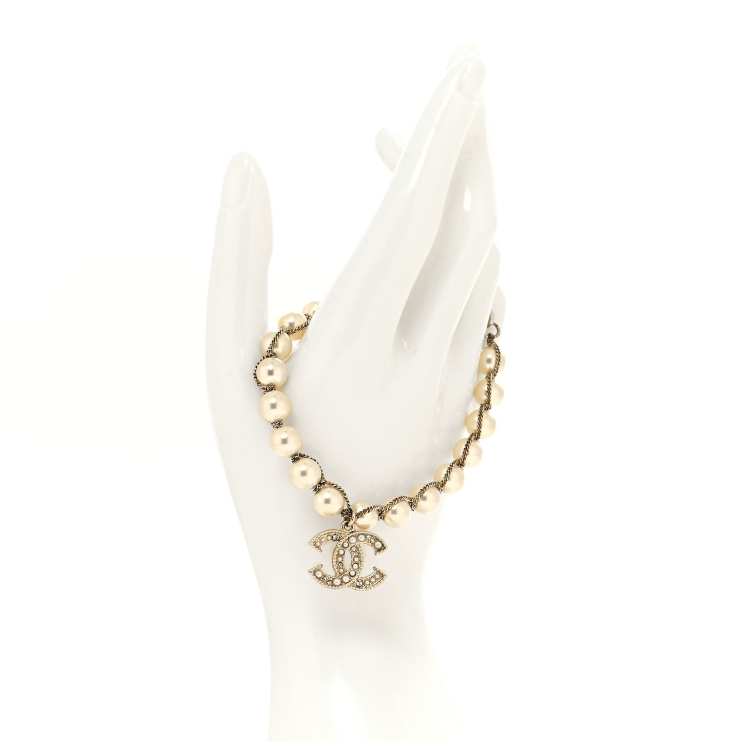 Pearl Crystal CC Bracelet Gold