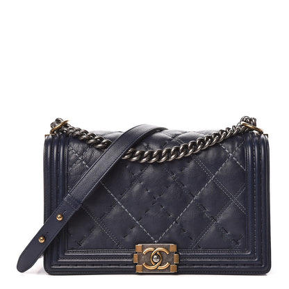 Chanel Calfskin Stitched New Medium Boy Flap Navy 1 of 13