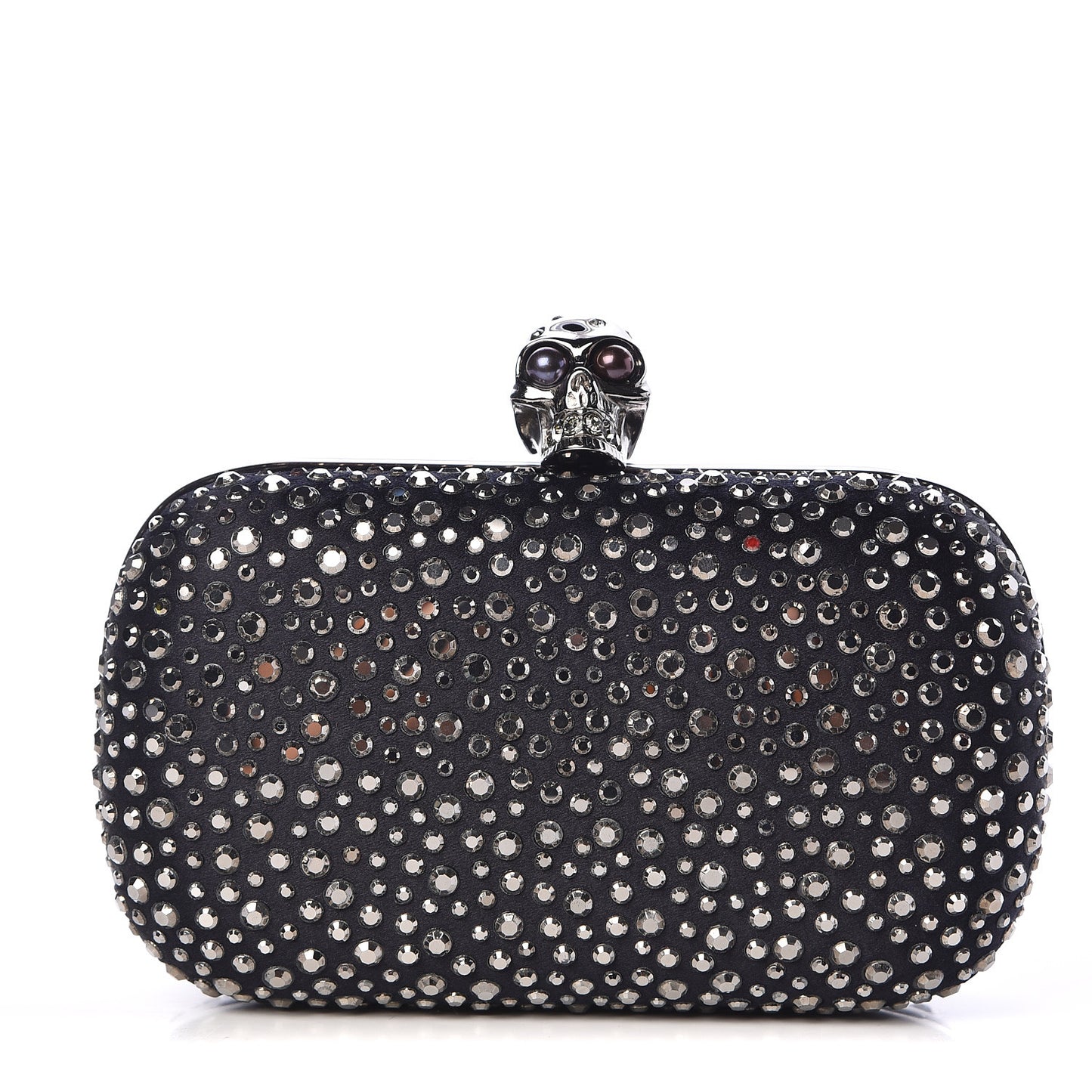 Silk Crystal Skull Box Clutch Black